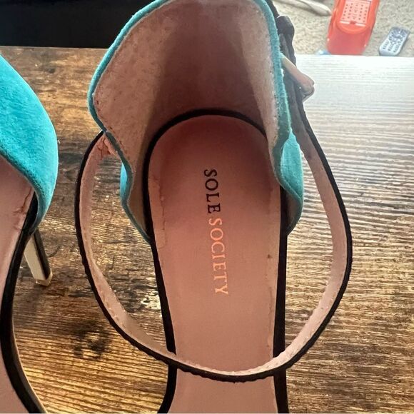 Sole Society Sheila Teal Animal Patterned Ankle Strap Stiletto Heels - Picture 15 of 16